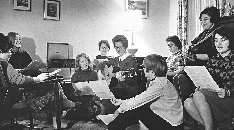 Sister Lunney leads singing